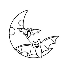 happy halloween, night moon and bats trick or treat party celebration line icon style