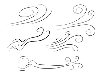 hand drawn set wind doodle blow, gust design isolated on white background.  illustration vector handrawn style