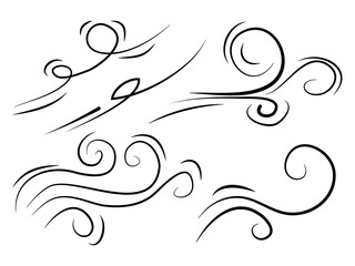 hand drawn set wind doodle blow, gust design isolated on white background.  illustration vector handrawn style