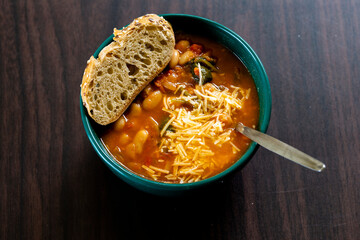 Homemade Ribollita, tuscan bean soup with light rye ciabatta