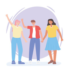 Fototapeta premium people together, waving hands women and man, male and female cartoon characters