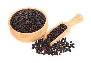 Black pepper corns isolated on white background