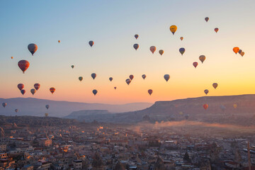 hot air balloon at sunrise on Cappadocia,Turkey