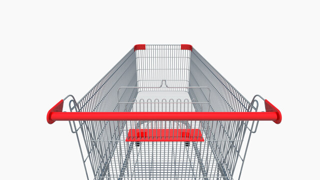 First Person View Or Back View Of Shopping Cart Isolated On White Background. 3D Illustration With Clipping Path.