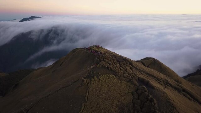 Aerial shot of the summit of Mt. Pulag Sea of Clouds, third highest mountain of Philippines
