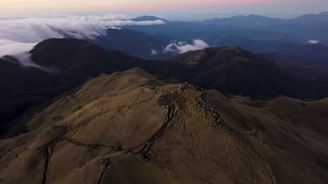 Aerial shot of the summit of Mt. Pulag Sea of Clouds, the third highest mountain of Philippines