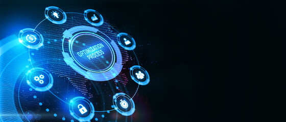 Optimization Software Technology Process System Business concept. Business, Technology, Internet and network concept.