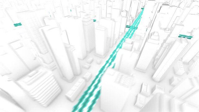 Connected city information highways render with motion blur