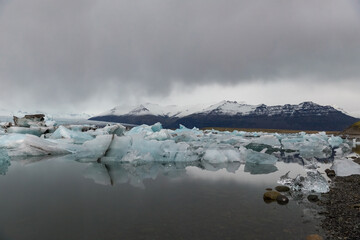 Glacier melting into Jökulsárlón, Iceland's famed glacial lake