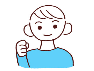 笑顔でガッツポーズする男性  左手