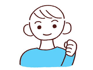 笑顔でガッツポーズする男性  右手