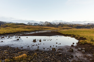 icelandic autumn landscape with meltwater