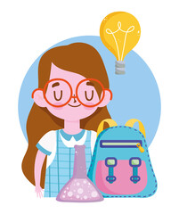 happy teachers day, student girl backpack chemistry test tube