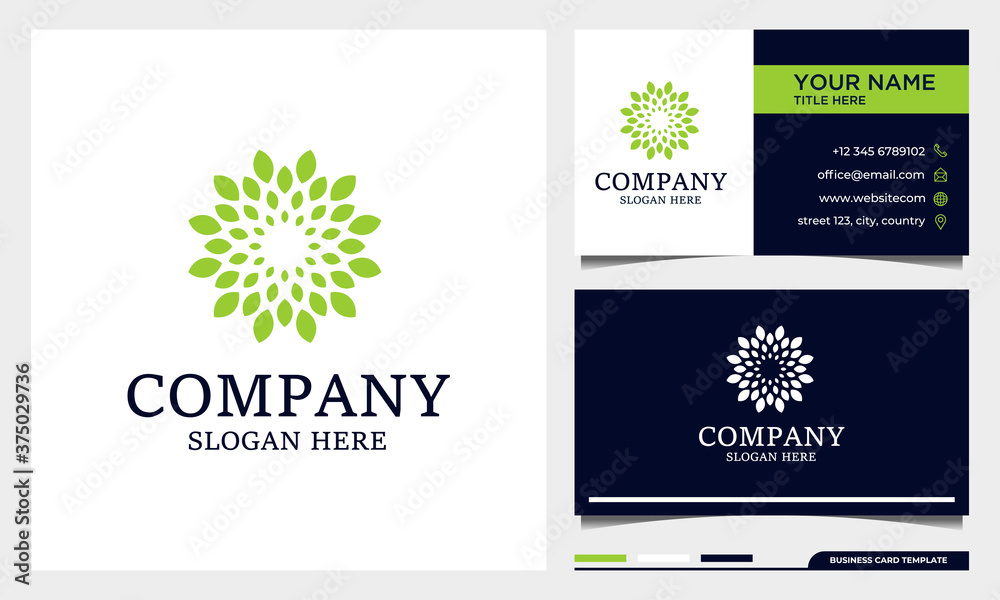 Wall mural circle nature leaf logo design vector with business card template