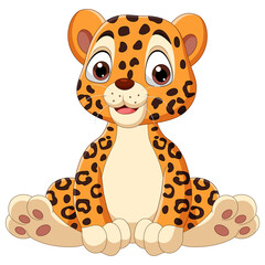 Cute baby leopard cartoon sitting