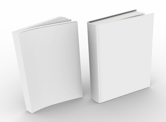template empty hardcover book mockup set white background , 3d rendering	

