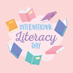 international literacy day, many books education school