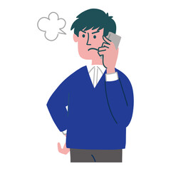 男性　若い　怒っている　携帯電話　立っている
