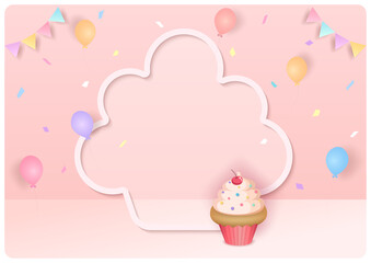 Illustration 3d style with cupcake birthday party