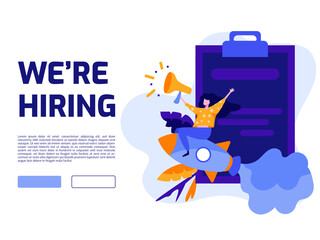 Hiring and Online Job Recruitment Concept. Suitable for web page banner, infographics, hero images, presentation.  Flat vector illustration isolated on white background.