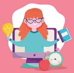 happy teachers day, teacher online class computer book clock