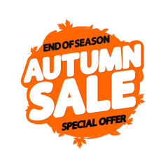 Naklejka premium Autumn Sale, promotion banner design template, discount tag, vector illustration