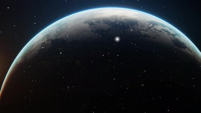 planet earth in space surrounded by stars and sunlight