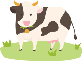 草を食べる牛のイラスト