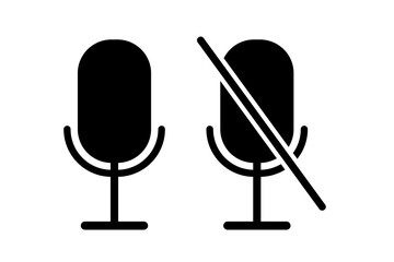 Microphone icon. Mute button. Voice recording symbol. Crossed-out microphone. Vector illustration. Stock photo.