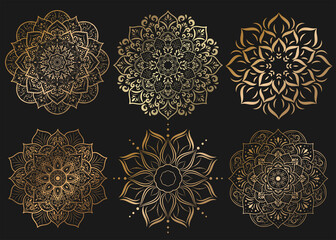 Set of mandala with floral ornament pattern,Vector mandala relaxation patterns unique design with nature style, Hand drawn pattern,Mandala template for page decoration cards, book, logos - obrazy, fototapety, plakaty