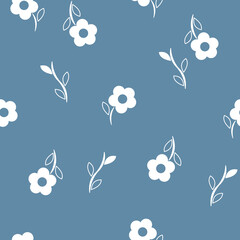 小花　シームレスパターン　ブルー