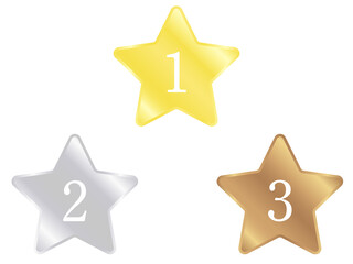 Gold, silver, bronze medals of star shape. Vector illustration.