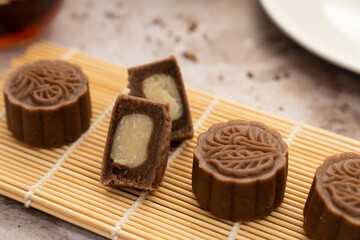 Mocha mooncake, a kind of traditional Chinese Snack for mid autumn festival