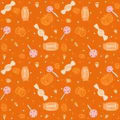 Seamless repeating pattern of Halloween candy and sweets