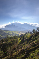 View from the caldera Kawah Ijen volcano near Bondowoso to the nearest old volcanic cone - Baluran National Park, Java Island, Indonesia