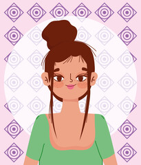young woman hispanic culture cartoon portrait geometric background