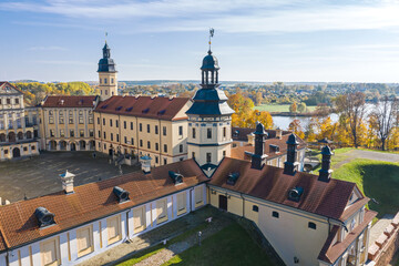 Nesvizh Castle. Aerial view on a sunny autumn day.