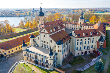 Nesvizh Castle. Aerial view on a sunny autumn day.