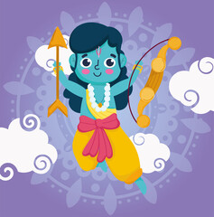 happy dussehra festival of india, warrior lord rama with bow and arrow, traditional religious