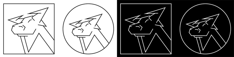 2021 bull, ox the symbol of new year of Chinese calendar. Stylized image in regular geometric lines. Icon, logo in black and white style