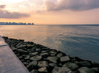 Sunset in Penang from Georgetown city center in Penang Island, Malaysia
