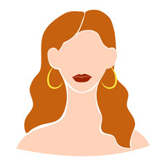 Portrait of a young beautiful woman with red hair. Fashion. Art in modern style. Avatar, icon. Flat vector illustration isolated on white background.