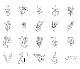 minimalist tattoo boho sketch line art icons on white background