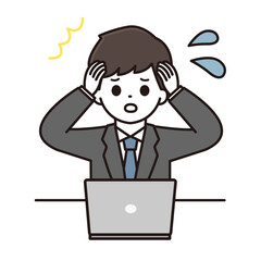 ビジネスマン パソコン パニック イラスト