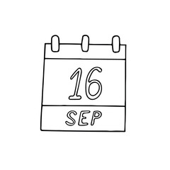 calendar hand drawn in doodle style. September 16. International Day for the Preservation of the Ozone Layer, date. icon, sticker, element, design. planning, business holiday