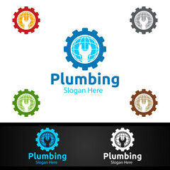 Global Plumbing Logo with Water and Fix Home Concept