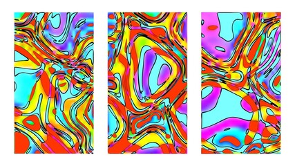 Exotic fish pattern. Vibrant psychedelic street graffiti background. Orange violet illusion, curvature. Abstract artistic vector fluid. Good vibes hippie template