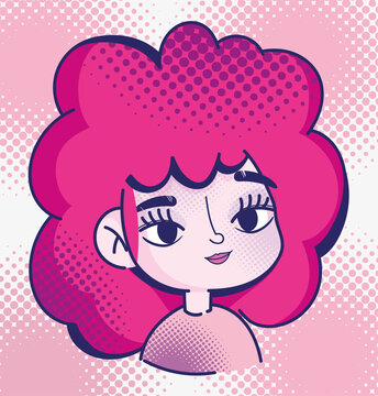 pop art cartoon cute girl red hair halftone comic design