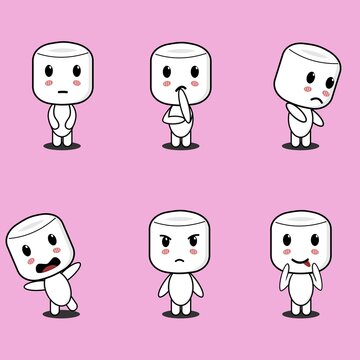 Set Of Vector Cute Marshmallow Character