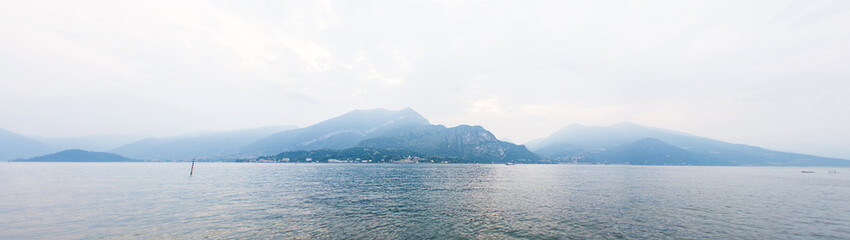 Picturesque Landscape on Lake Como with Alps on Background. Italy.